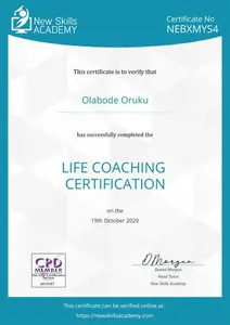 Life Coaching Certification for Olabode Oruku from New Skills Academy