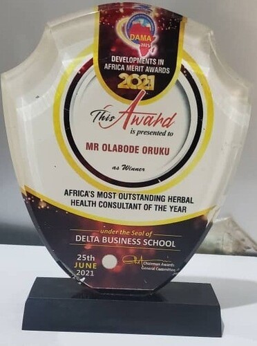 Africa's Most Outstanding Herbal Health Consultant of the Year 2021 award