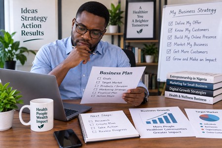 Evaluate your skills, target customer, resources, and marketing strategy before launching. entrepreneur evaluating a health business startup plan
