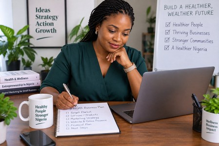Starting a health business begins with a clear idea and practical strategy. Nigerian health entrepreneur planning a health business startup