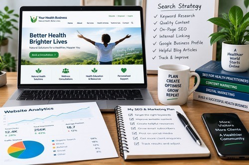 Build an online presence that helps potential clients find and understand your services. Health business website and SEO coaching strategy
