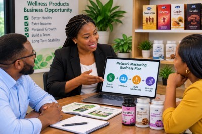 Building a network marketing business involves educating customers, developing relationships, and supporting business partners with a practical growth strategy. Nigerian entrepreneur discussing a network marketing business plan with potential partners