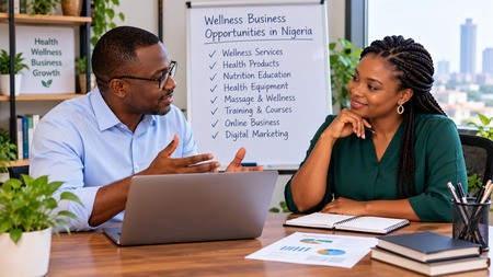 Health entrepreneurs can build businesses around services, products, education, and expertise. Nigerian health entrepreneur discussing a wellness business opportunity
